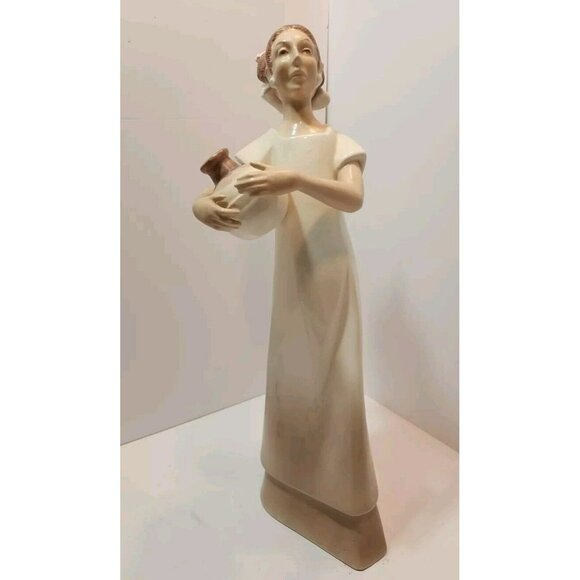 Vintage 15.5" Tall Porcelain Woman Holding Water Jug Figurine